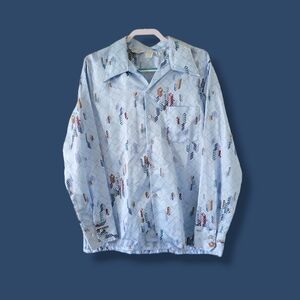 Made In California | Men's 70s VTG Light Blue Groovy Geo Disco Shirt